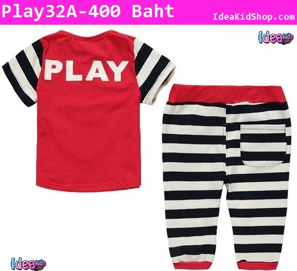 เสื้อและกางเกง play comme ใส่หมวก สีแดง