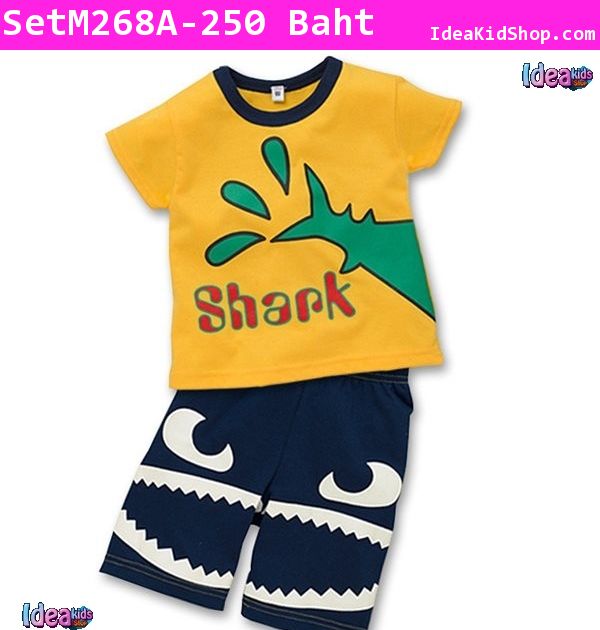 เสื้อและกางเกง I am Shark สีเหลืองคัสตาร์ด