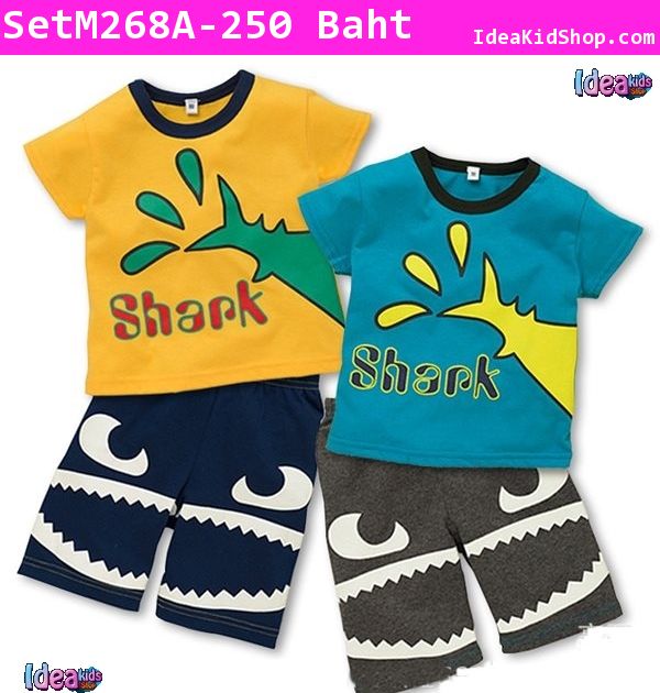 เสื้อและกางเกง I am Shark สีเหลืองคัสตาร์ด