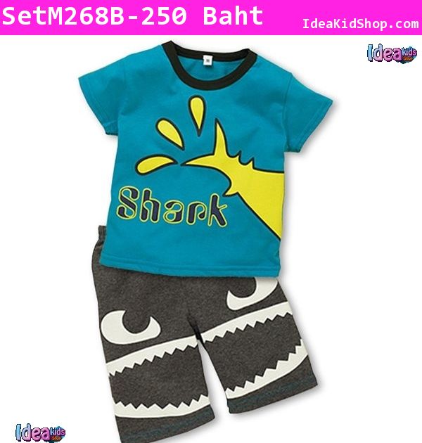 เสื้อและกางเกง I am Shark สีฟ้า