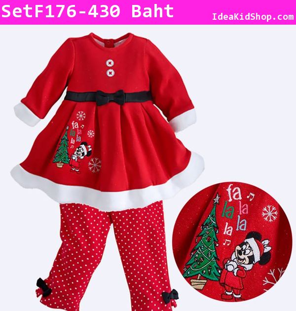 เสื้อและกางเกง Minnie & Christmas สีแดง