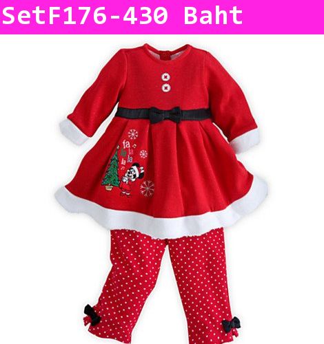 เสื้อและกางเกง Minnie & Christmas สีแดง