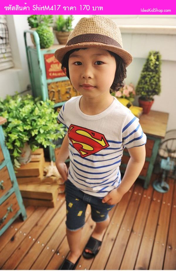 เสื้อยืด หนุ่มน้อย Superman สีขาว