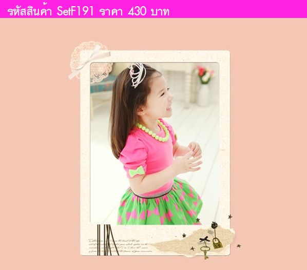 เสื้อและกระโปรง Mini Ribbons สีชมพู