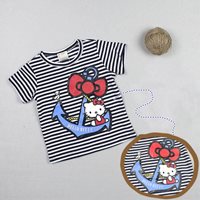 เสื้อยืด-HELLO-KITTY-MARINE-ลายขวาง-โทนขาวดำ