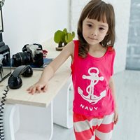 เสื้อและกางเกง-ลายสมอเรือ-NAVY-สีชมพู