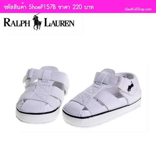 รองเท้าหัดเดินรัดส้น สไตล์ Ralph Lauren สีขาว