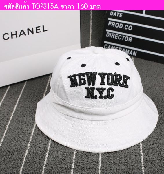 หมวกปีกรอบ ปักลาย NEWYORK N.Y.C. สีขาว