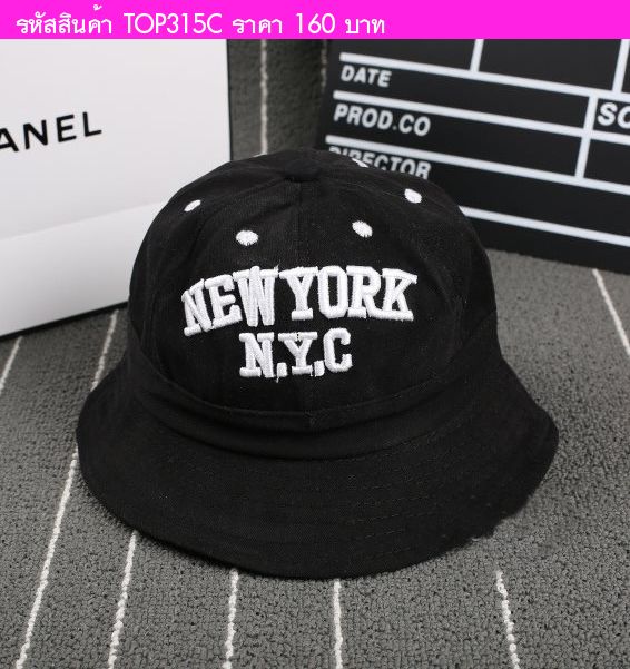 หมวกปีกรอบ ปักลาย NEWYORK N.Y.C. สีดำ