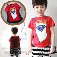 เสื้อยืดพร้อมผ้าคลุมตาข่าย-Superman-สีแดง