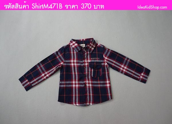 เสื้อเชิ้ต BABY CITY สไตล์ Burberry สีแดงกรมท่า