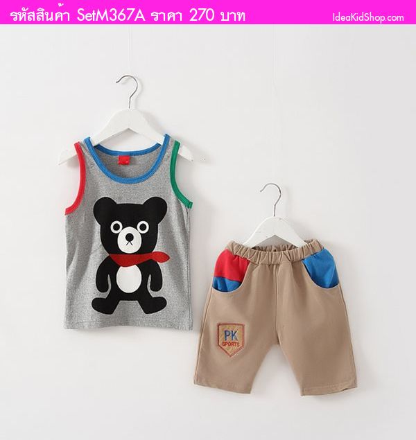 เสื้อและกางเกง ลาย Miki House Bear สีเทา