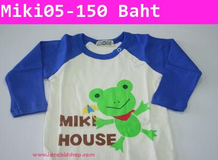 เสื้อยืดแขนยาวสีขาวแขนน้ำเงิน ลายกบน้อย