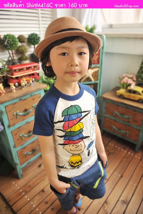 เสื้อยืดสไตล์ Snoopy สีน้ำเงิน