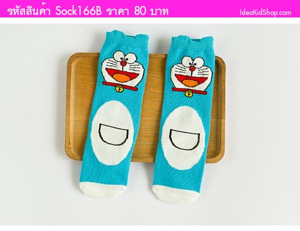 ถุงเท้าการ์ตูนแบบยาว ลาย Doraemon สีฟ้า