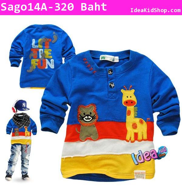 เสื้อยืดแขนยาว Sago Zoo Zoo สีน้ำเงิน