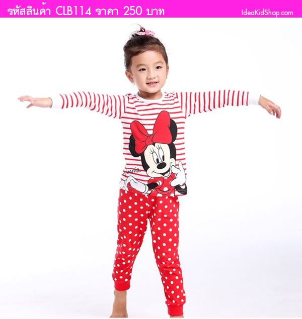 ชุดเสื้อกางเกง Minnie Mouse โบว์ใหญ่