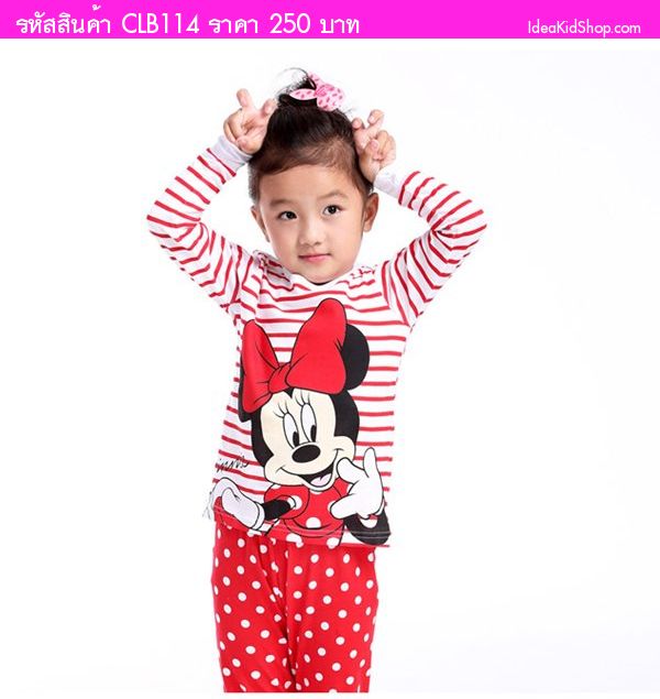 ชุดเสื้อกางเกง Minnie Mouse โบว์ใหญ่