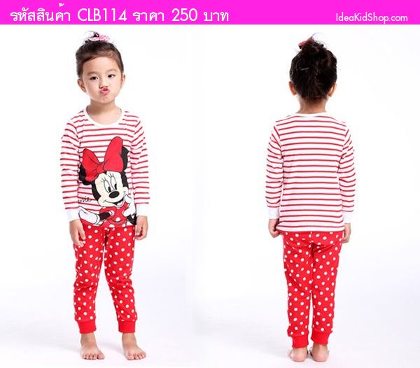 ชุดเสื้อกางเกง Minnie Mouse โบว์ใหญ่