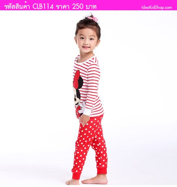 ชุดเสื้อกางเกง Minnie Mouse โบว์ใหญ่