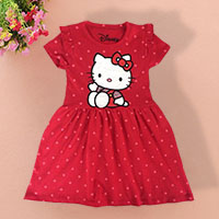 ชุดเดรส-HELLO-KITTY-แสนน่ารัก-ลายจุดเล็ก-สีแดง