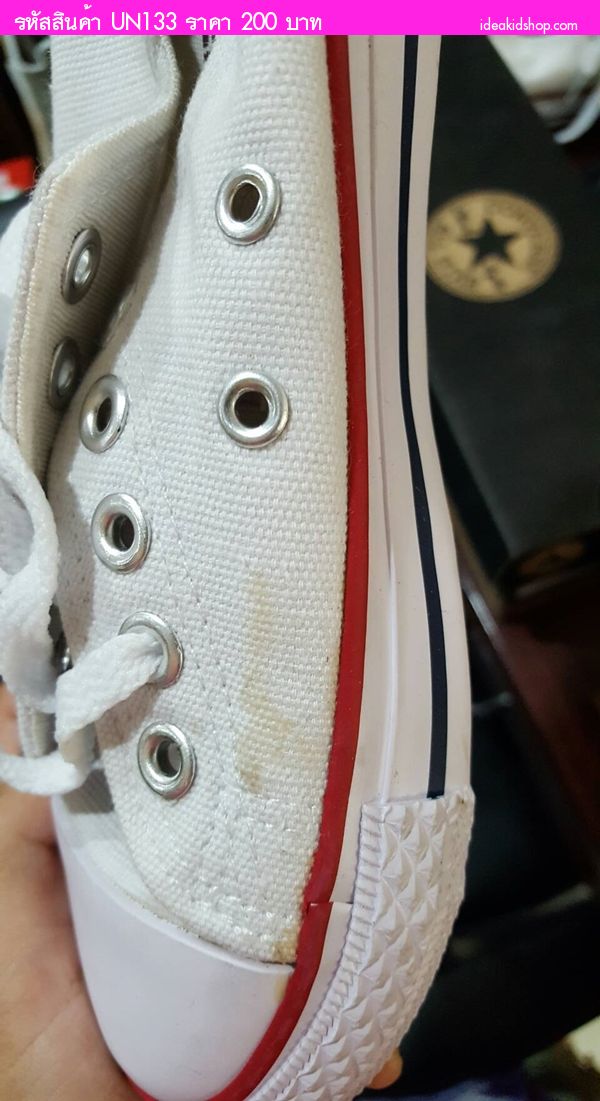 รองเท้าผ้าใบ Converse สไตล์ชมพู่ สีขาว (ตำหนิ)