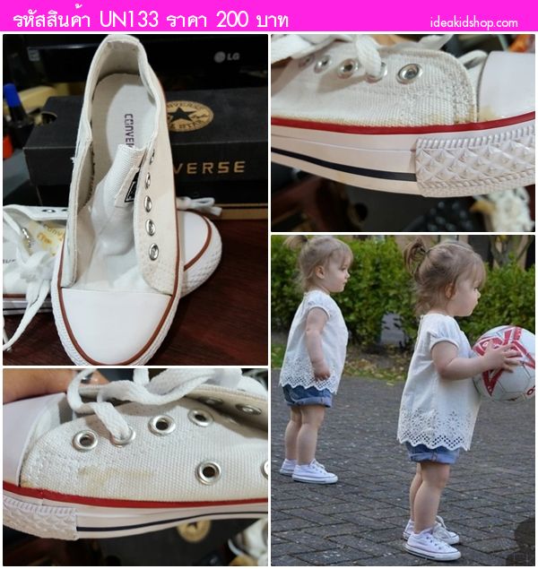 รองเท้าผ้าใบ Converse สไตล์ชมพู่ สีขาว (ตำหนิ)