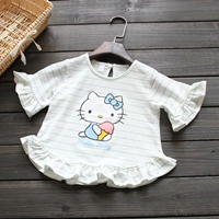 เสื้อตัวสั้นปลายแขนบาน-HELLO-KITTY-ลายทาง-สีเขียว