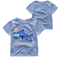 เสื้อยืดเด็กพี่ฉลามใส่หมวก-Sharks-สีฟ้าเทา