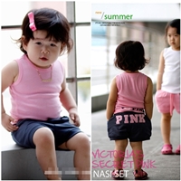 ชุดเสื้อกล้ามกางเกงเด็ก-I-Love-Pink-สีกรมชมพู