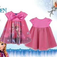 ชุดเดรส-ติดโบว์-Frozen-สีชมพู