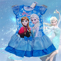 ชุดเดรส-ติดโบว์-Frozen-สีชมพู