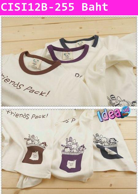 เสื้อยืดแขนยาว friends Pack! สีขาวคอม่วง