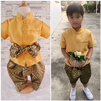 ชุดไทยเด็กชายแขนสั้นพร้อมผ้าพาด-พี่หมื่น-สีทอง-C