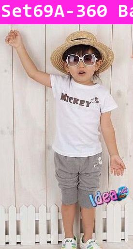 ชุดเสื้อกางเกง Mickey สีขาว