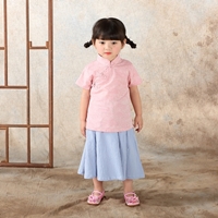 ชุดเสื้อกระโปรงจีนเ-หนูน้อยหมิง-สีชมพูฟ้า