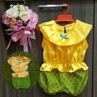 ชุดไทยเสื้อคอระบาย_กางเกงลายไทย-สีเหลือง