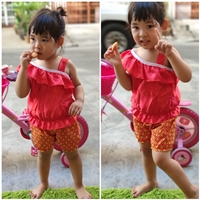 ชุดไทยเด็กเสื้อไหล่เฉียง_กางเกงลายไทย-สีแดง