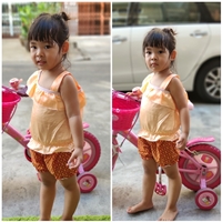 ชุดไทยเด็กเสื้อไหล่เฉียง_กางเกงลายไทย-สีส้ม