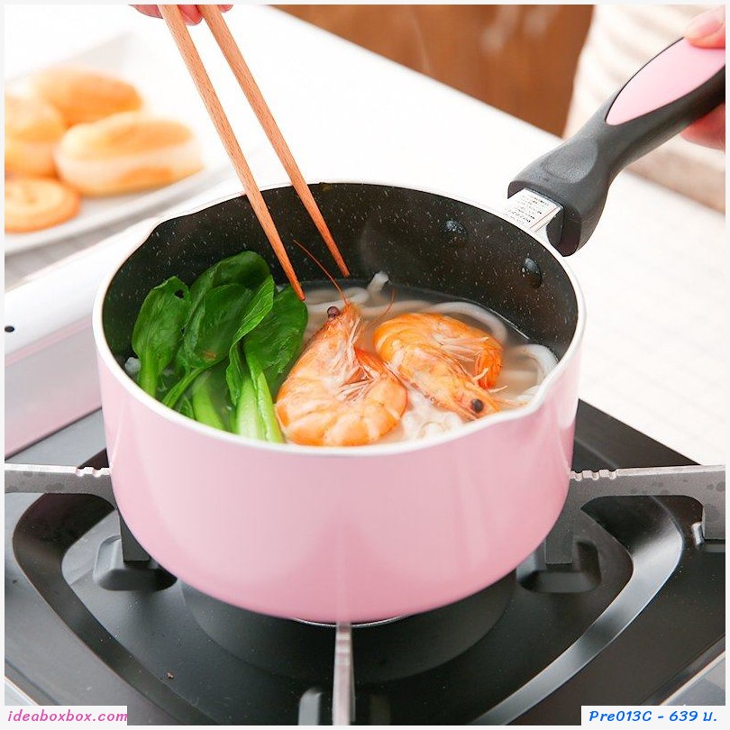PreOrder หม้อพร้อมที่นึ่งและฝาปิด  non-stick 16ซม สีชมพู
