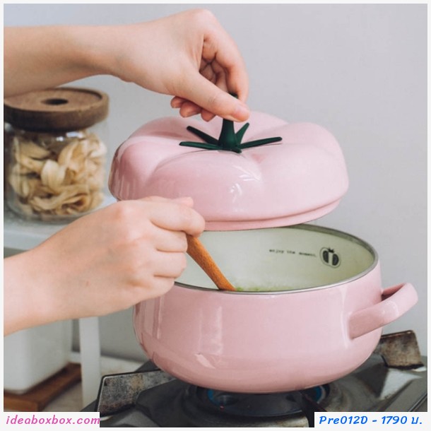 PreOrder หม้อทรงมะเขือเทศ 1.4L มีด้ามจับ สีชมพู