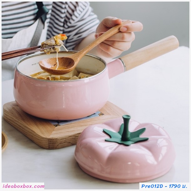 PreOrder หม้อทรงมะเขือเทศ 1.4L มีด้ามจับ สีชมพู