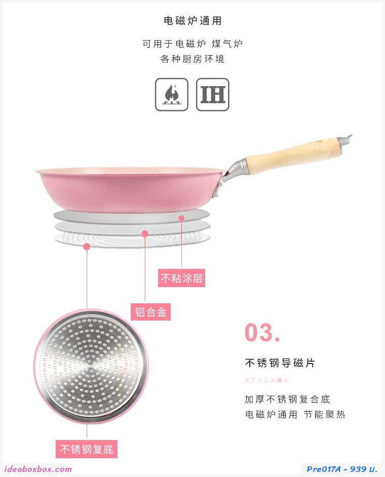PreOrder กระทะ non stick26 ซม Cherry ซากุระ สีชมพู