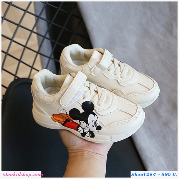 รองเท้าผ้าใบแฟชั่น Mickey Mouse สีขาวครีม