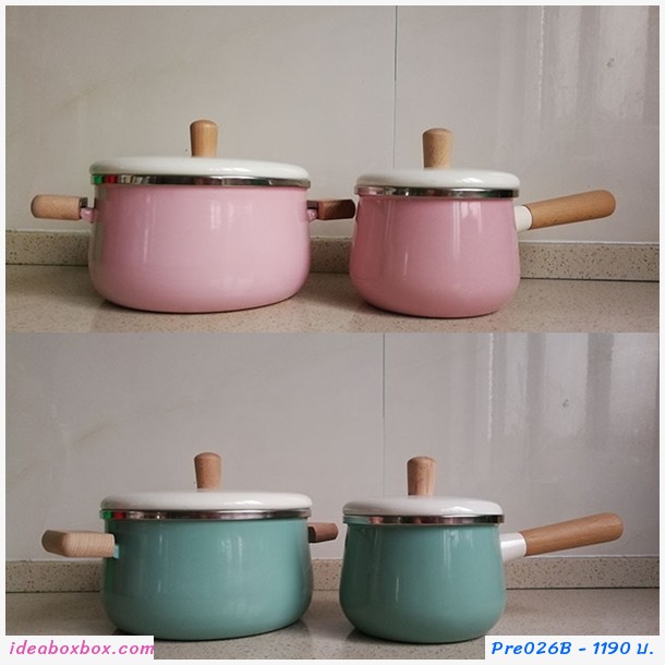 Preorder หม้อเคลือบสไตล์ญี่ปุ่น เซต 2 ใบ สีเขียว