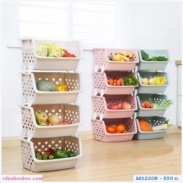 ชั้นตะกร้าพลาสติก Fruit Shelf 4 ชั้น สีฟ้า