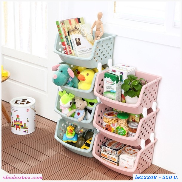 ชั้นตะกร้าพลาสติก Fruit Shelf 4 ชั้น สีฟ้า