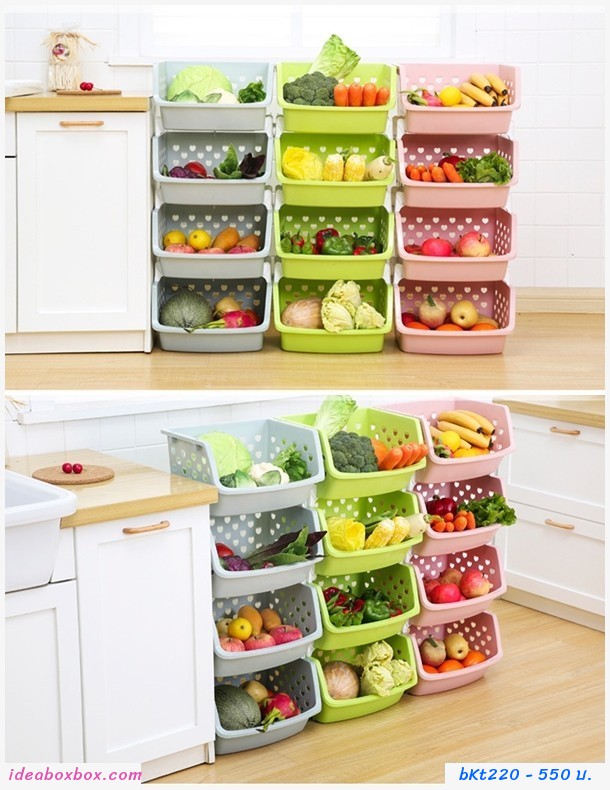 ชั้นตะกร้าพลาสติก Fruit Shelf 4 ชั้น สีฟ้า