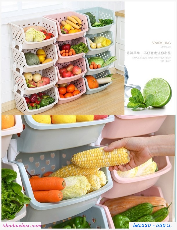 ชั้นตะกร้าพลาสติก Fruit Shelf 4 ชั้น สีฟ้า