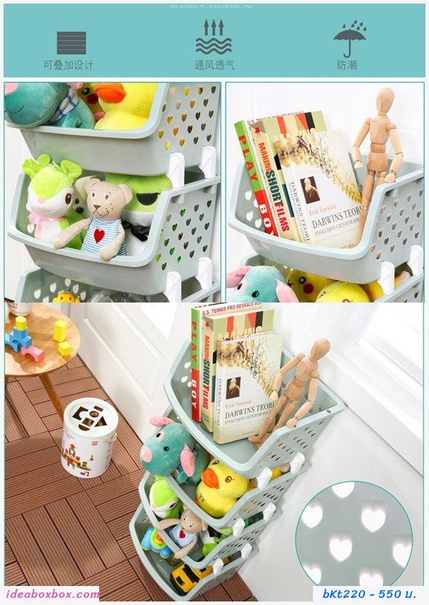 ชั้นตะกร้าพลาสติก Fruit Shelf 4 ชั้น สีฟ้า
